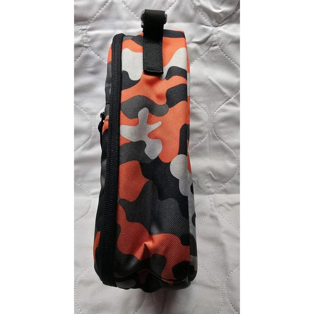 Lands' End Orange Gray Black Camo Lunch Box Zip‎ Around Bag